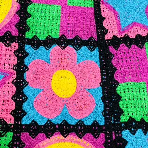 Colorful Crochet Cardigan dusterwith Smiley Faces. Smile all day!! - Picture 13 of 16